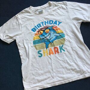 Kids Black Cute Shark Birthday Boy T-Shirt 7T
